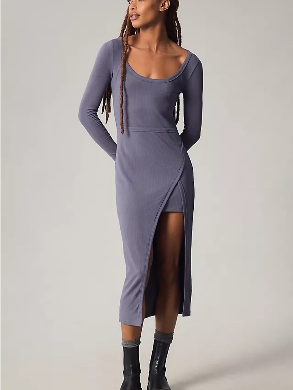 Anthropologie Daily Practice Faux Wrap MIDI Dress Slate Blue